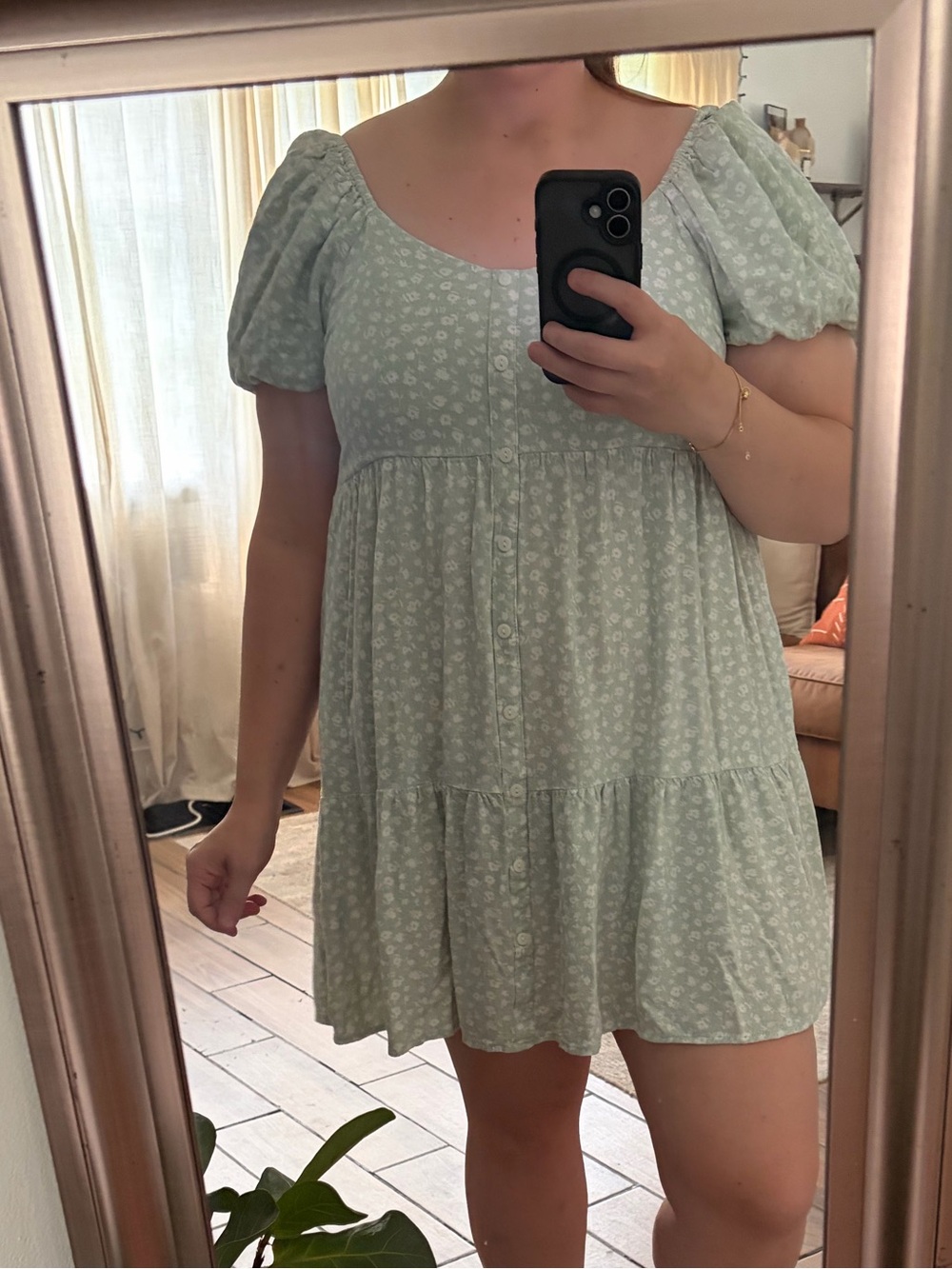 Wild Fable Sage Green Puff Sleeve Tiered Dress XL